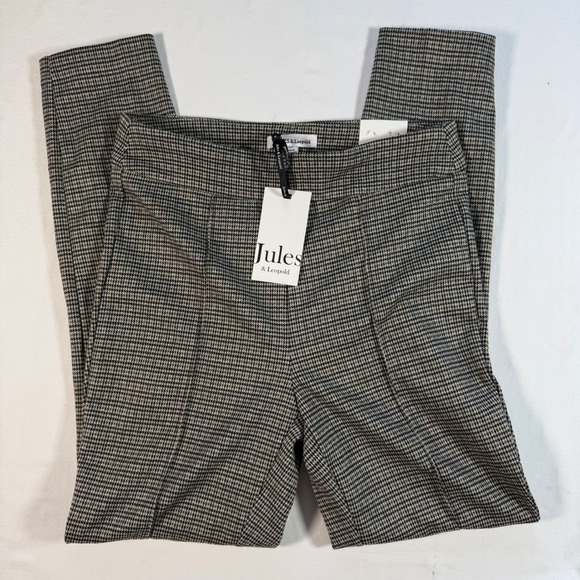 Jules & Leopold Pants - Jules & Leopold Houndstooth Leggings Brown Black Plaid Slim Pants JQ26566CHU New